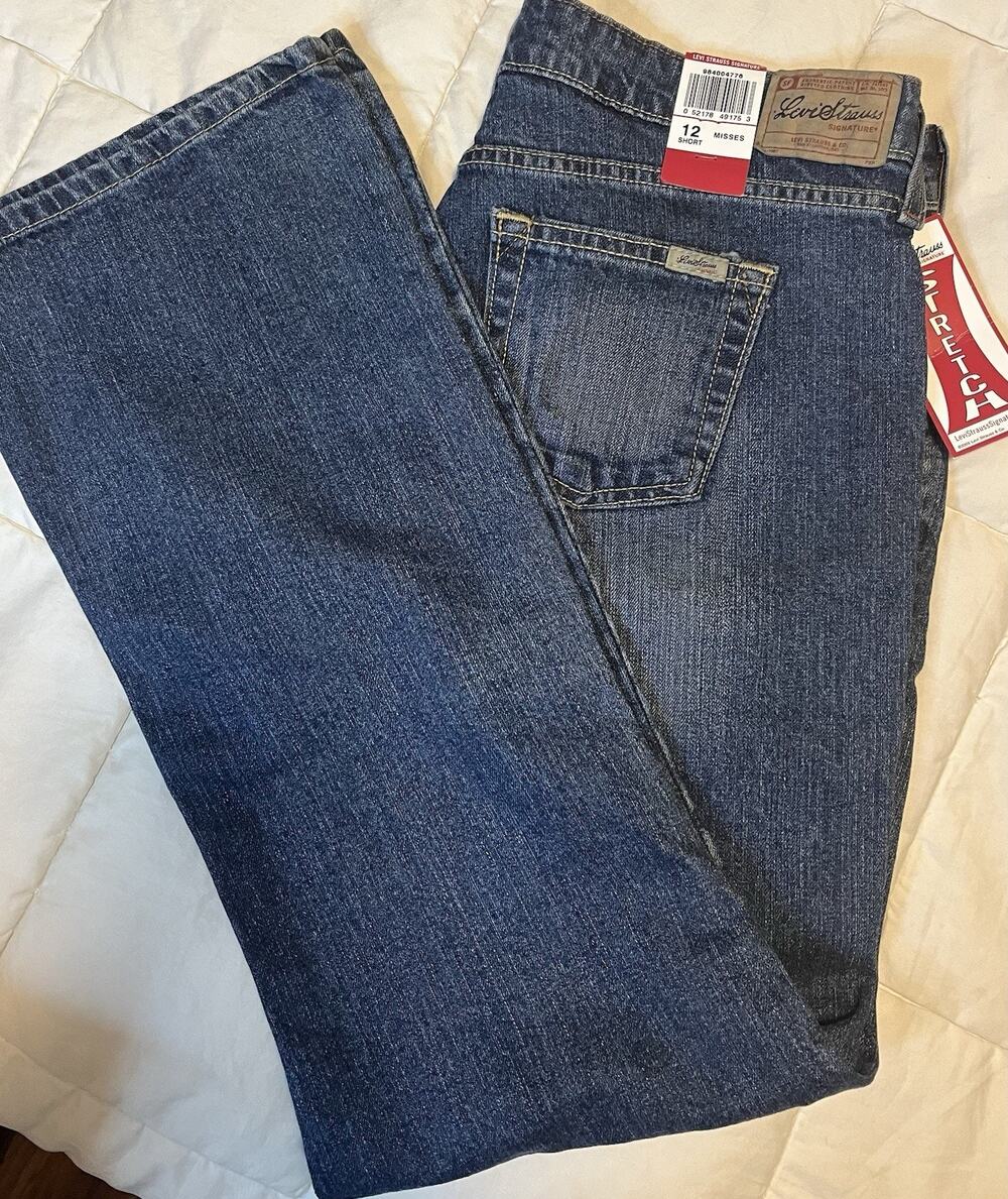 New Levi Strauss Signature Jeans Misses 12 Short Blue Low Rise Slim Fit Boot Cut